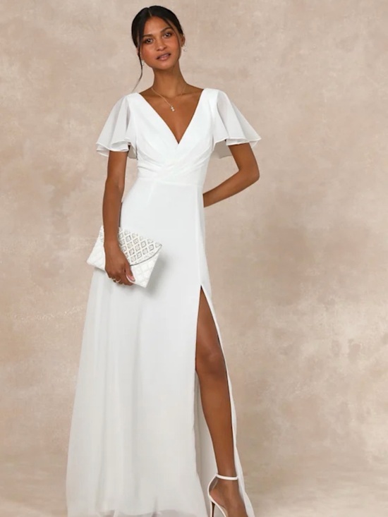Lulus Dresses & Skirts - Beautiful Perfection White Flutter Sleeve Embroidered Maxi Dress